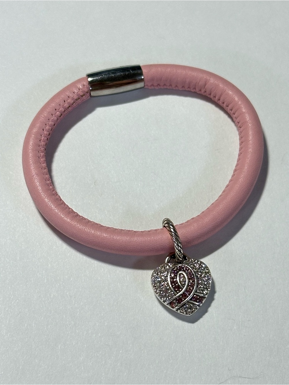 Brighton 2016 Power of Pink Woodstock Leather Magnetic Heart Rhinestone Bracelet